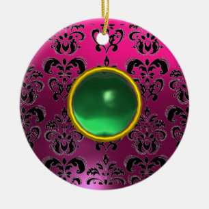 CLASSYBLACK  PINK PURPLE FUCHSIA DAMASK GEM CERAMIC TREE DECORATION