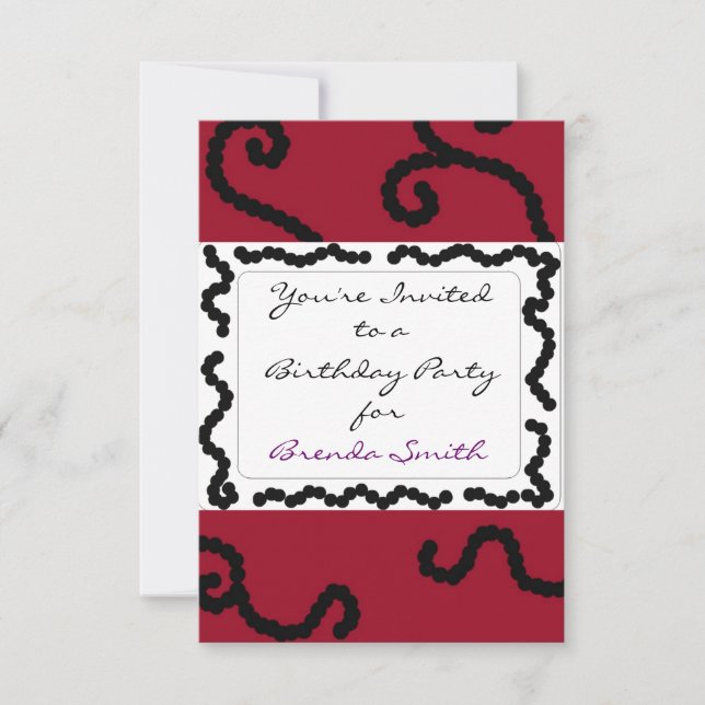 ClassyRed and Black Beaded Birthday Invitation (Front)