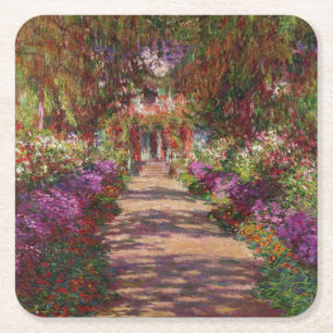 Claude Monet A Pathway in Monet's Garden Square Paper Coaster
