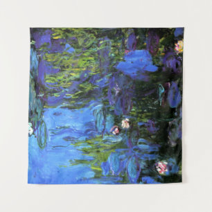 Claude Monet art: Water-Lilies, blue indigo Tapestry