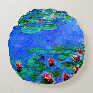 Claude Monet art: Water Lilies (red), Round Cushion