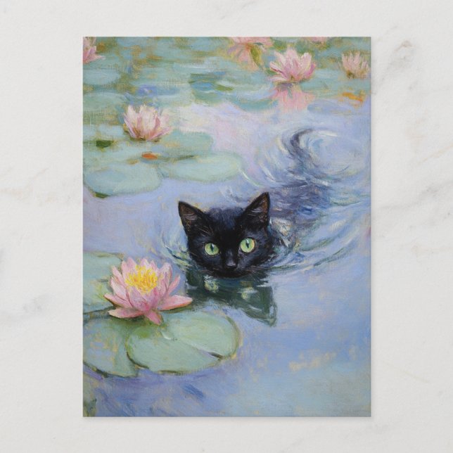 Claude Monet Black Cat Vintage Postcard  (Front)