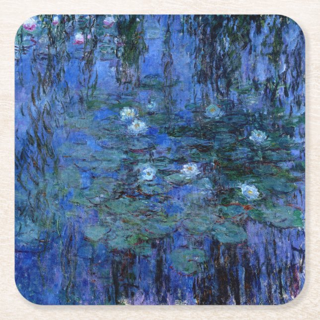 Claude Monet Blue Water Lilies Square Paper Coaster (Front)