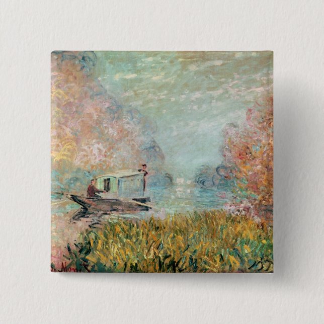 Claude Monet |  Boat Studio on the Seine 15 Cm Square Badge (Front)