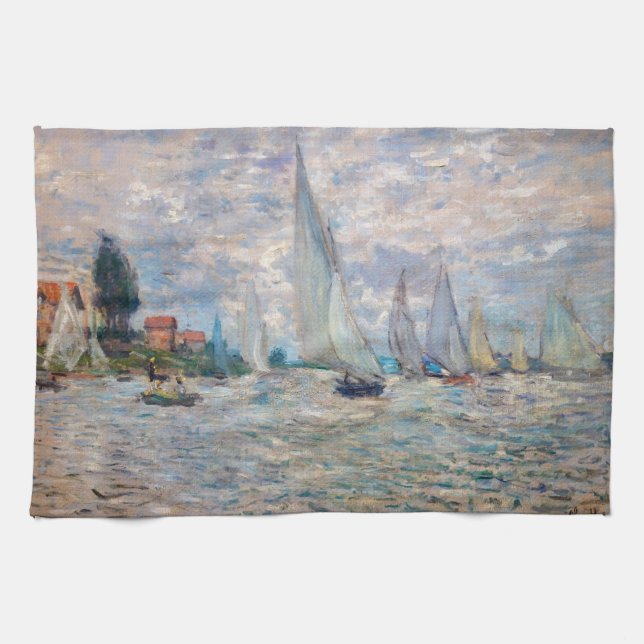 Claude Monet - Boats Regatta at Argenteuil Tea Towel (Horizontal)
