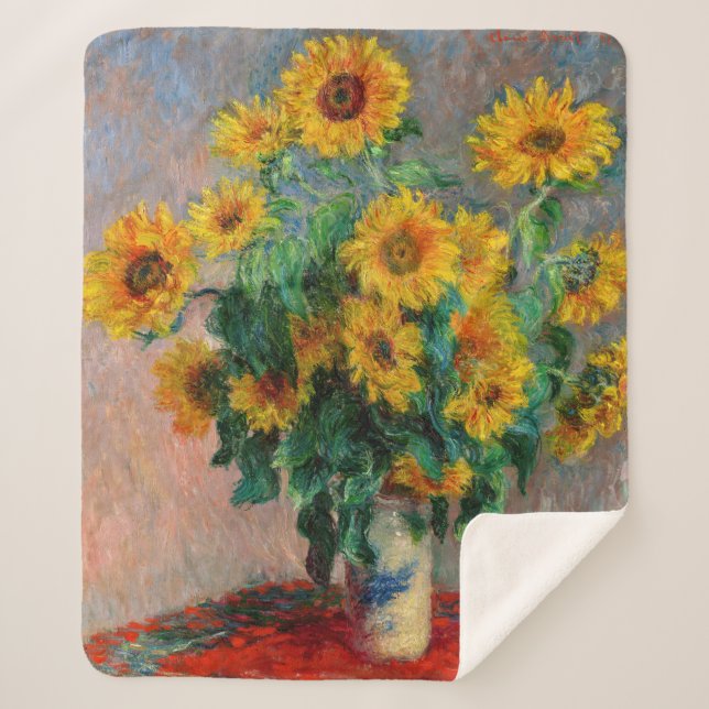 Claude Monet - Bouquet of Sunflowers Sherpa Blanket (Front)
