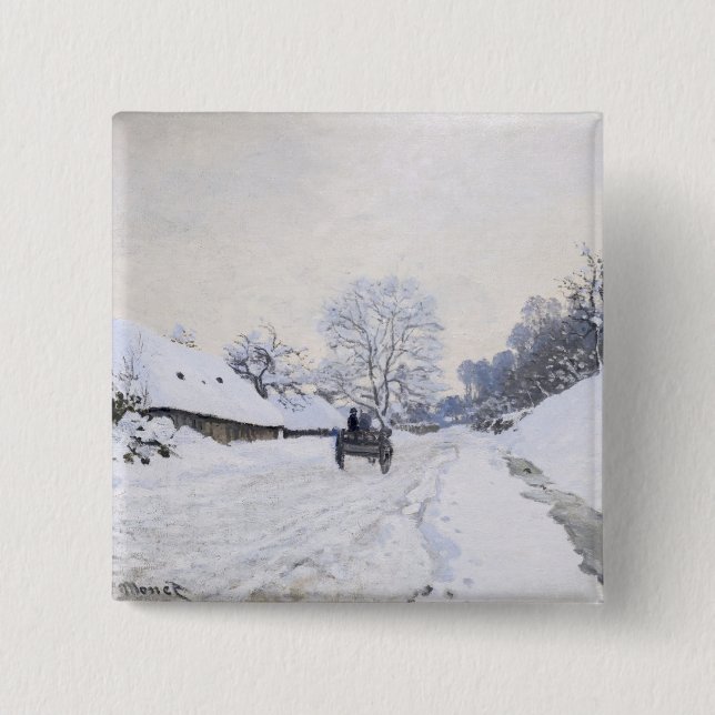 Claude Monet - Cart on the Snowy Road at Honfleur 15 Cm Square Badge (Front)