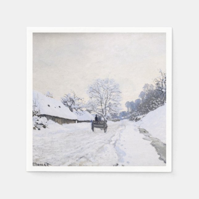 Claude Monet - Cart on the Snowy Road at Honfleur Napkin (Front)