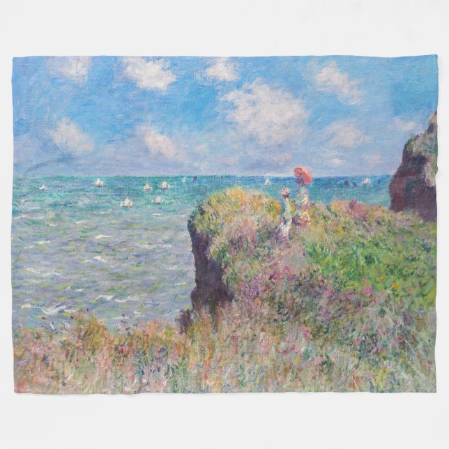 Claude Monet - Cliff Walk at Pourville Fleece Blanket (Front (Horizontal))