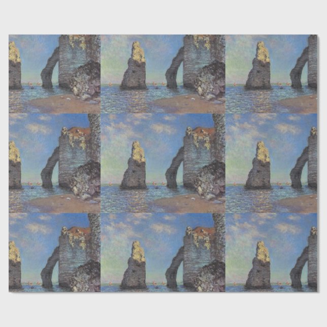 Claude Monet Cliffs at Etretat Impressionist Paint Wrapping Paper (Flat)