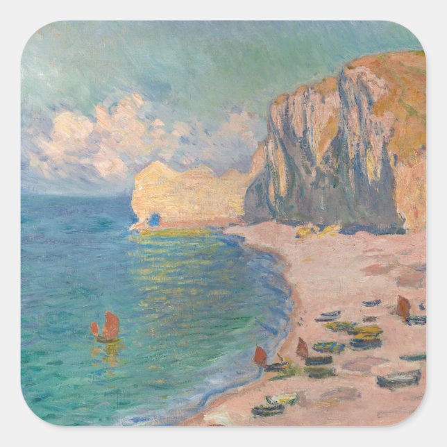 Claude Monet - Etretat: Beach and Falaise d'Amont Square Sticker (Front)