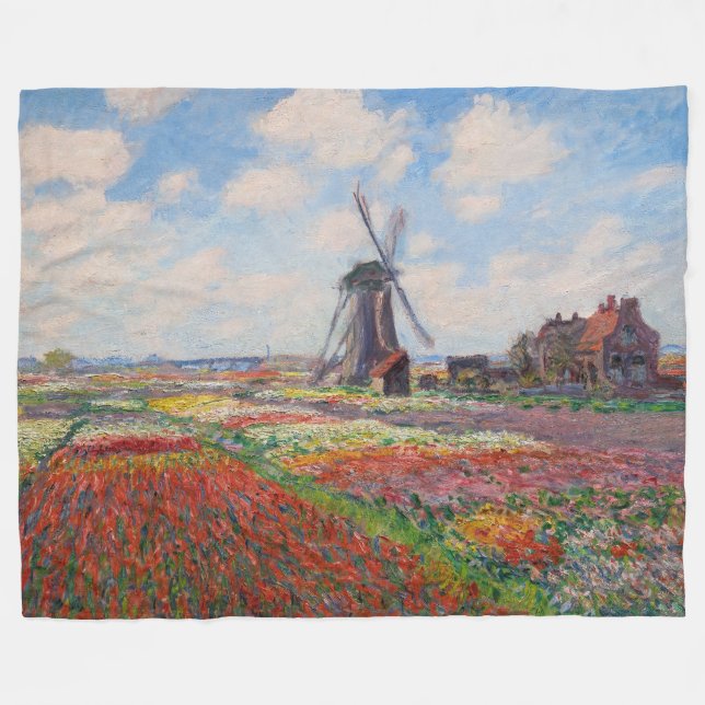 Claude Monet - Field of Tulips in Holland Fleece Blanket (Front (Horizontal))