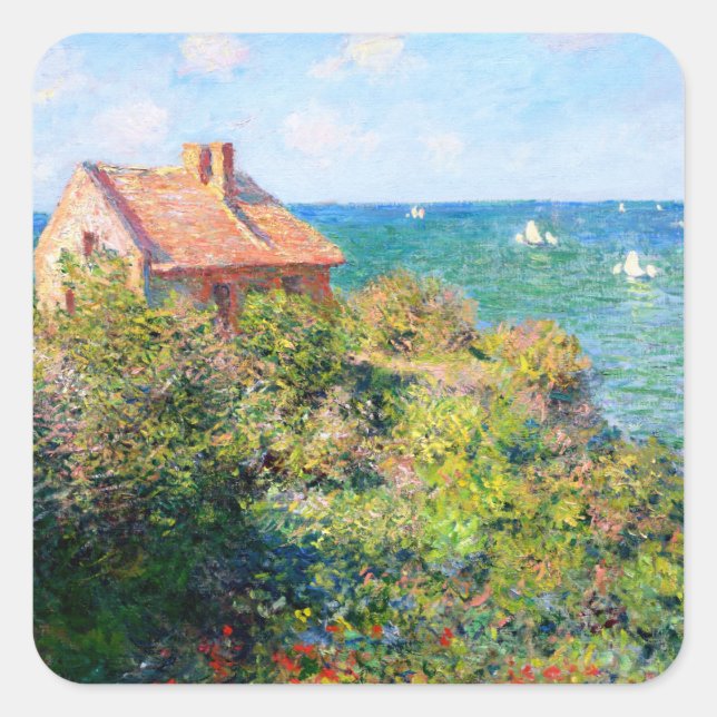Claude Monet: Fishermans Cottage at Varengeville Square Sticker (Front)