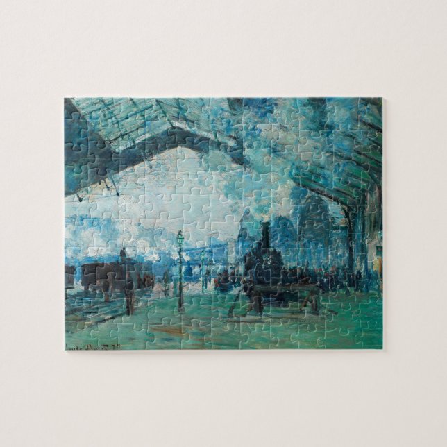 Claude Monet French Train Railroad Travel Art Jigsaw Puzzle (Horizontal)