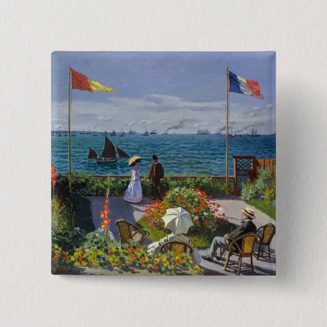 Claude Monet - Garden at Sainte-Adresse 15 Cm Square Badge (Front)
