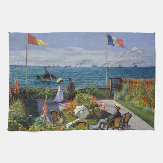 Claude Monet - Garden at Sainte-Adresse Tea Towel (Horizontal)