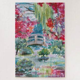 Claude Monet garden pond bridge painting Jigsaw Puzzle