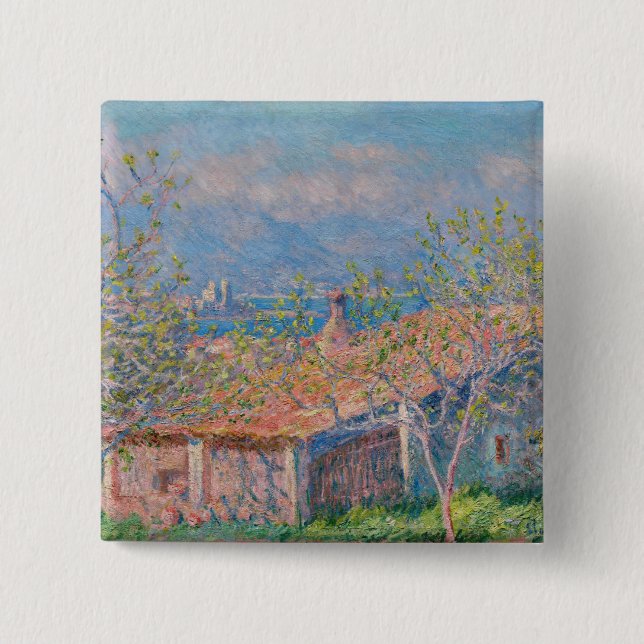 Claude Monet - Gardener's House at Antibes 15 Cm Square Badge (Front)