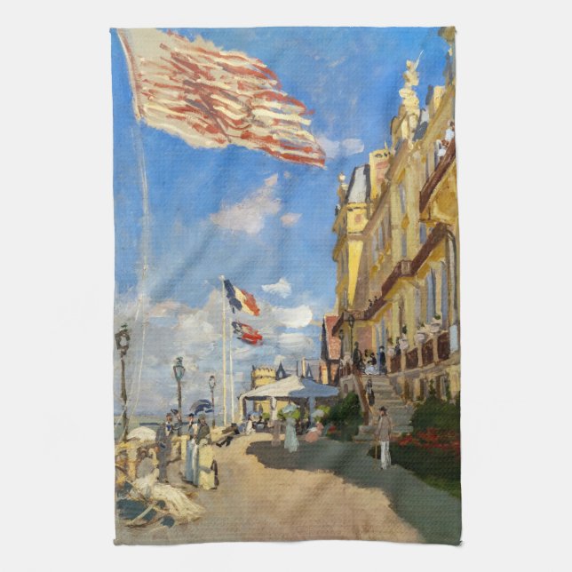 Claude Monet - Hotel des Roches Noires, Trouville Tea Towel (Vertical)