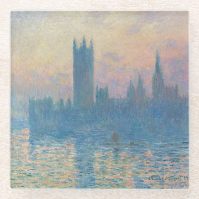 Claude Monet Houses of Parliament Sunset Glass Coaster (Front)