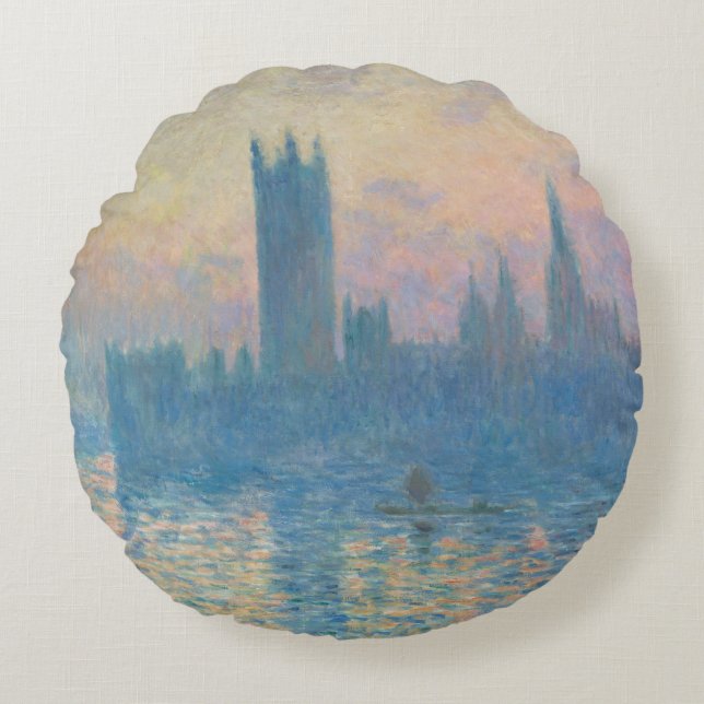Claude Monet Houses of Parliament Sunset Round Cushion (Front)