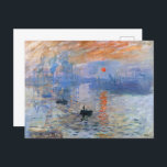 Claude Monet Impression Sunrise Classic Painting Postcard<br><div class="desc">Claude Monet's "Impression, Sunrise" is a seminal work that epitomises the Impressionist movement. Painted in 1872, the canvas captures the ephemeral quality of light and atmosphere at the break of dawn in the port city of Le Havre, France. Monet uses loose, rapid brushstrokes to convey the transient effects of the...</div>