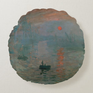 Claude Monet Impression Sunrise Fine Art Print Round Cushion