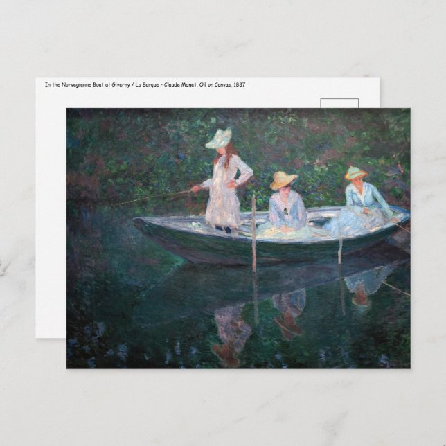 Claude Monet - In the Norvegienne Boat at Giverny Postcard (Front/Back)