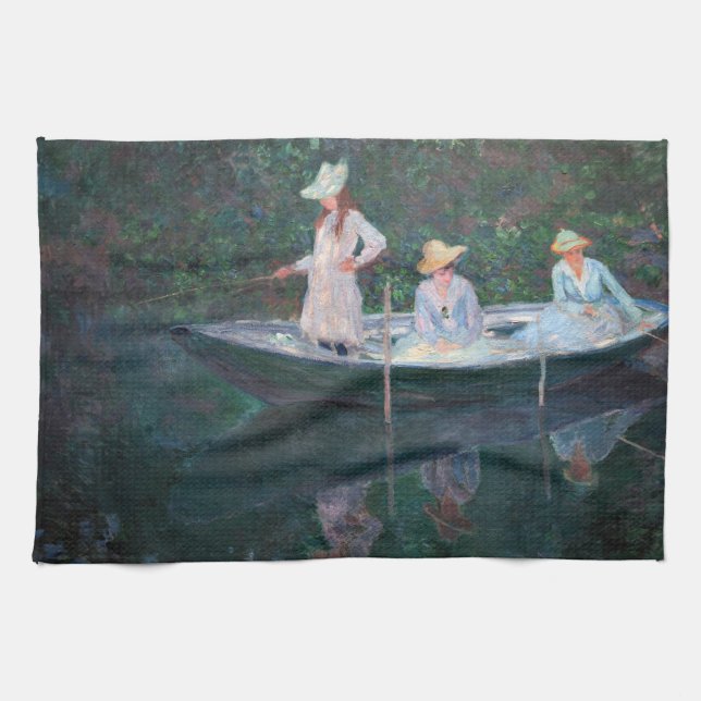 Claude Monet - In the Norvegienne Boat at Giverny Tea Towel (Horizontal)