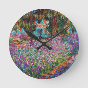 Claude Monet - Irises in Monet's Garden Fine Art Round Clock