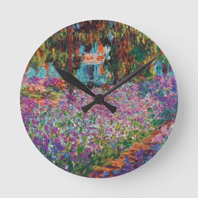 Claude Monet - Irises in Monet's Garden Fine Art Round Clock (Front)