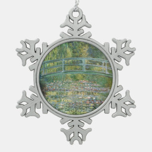 Claude Monet Japanese Bridge Water Lily Art Snowflake Pewter Christmas Ornament