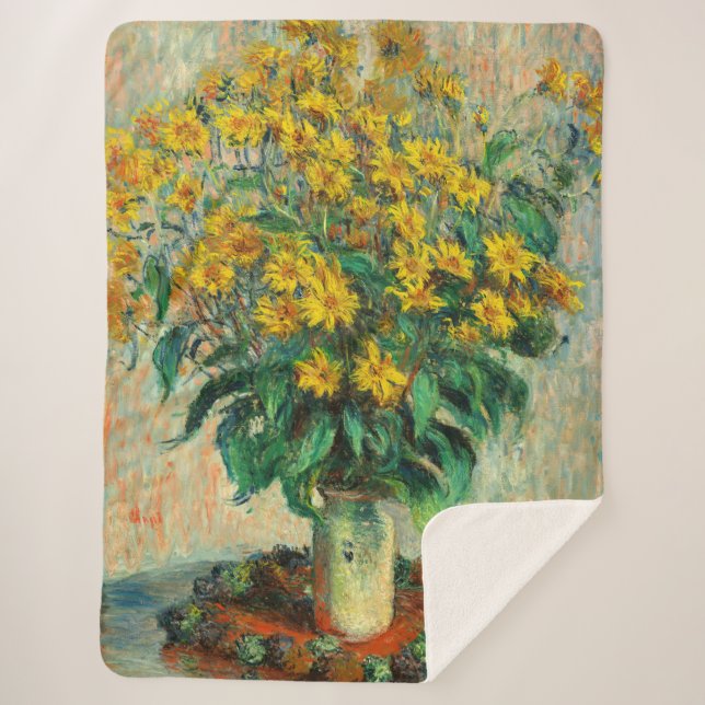 Claude Monet - Jerusalem Artichoke Flowers Sherpa Blanket (Front)