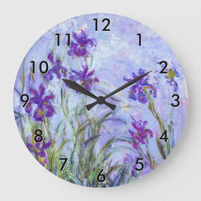 Claude Monet - Lilac Irises / Iris Mauves Large Clock (Front)