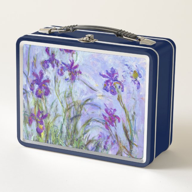 Claude Monet - Lilac Irises / Iris Mauves Metal Lunch Box (Front)