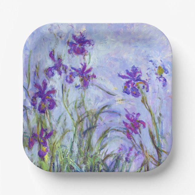 Claude Monet - Lilac Irises / Iris Mauves Paper Plate (Front)