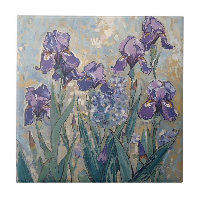 Claude Monet - Lilac Irises / Iris Mauves Tile (Front)