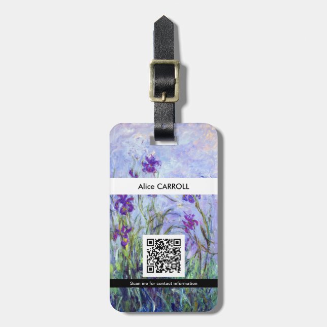 Claude Monet - Lilac Irises - QR Code Luggage Tag (Front Vertical)