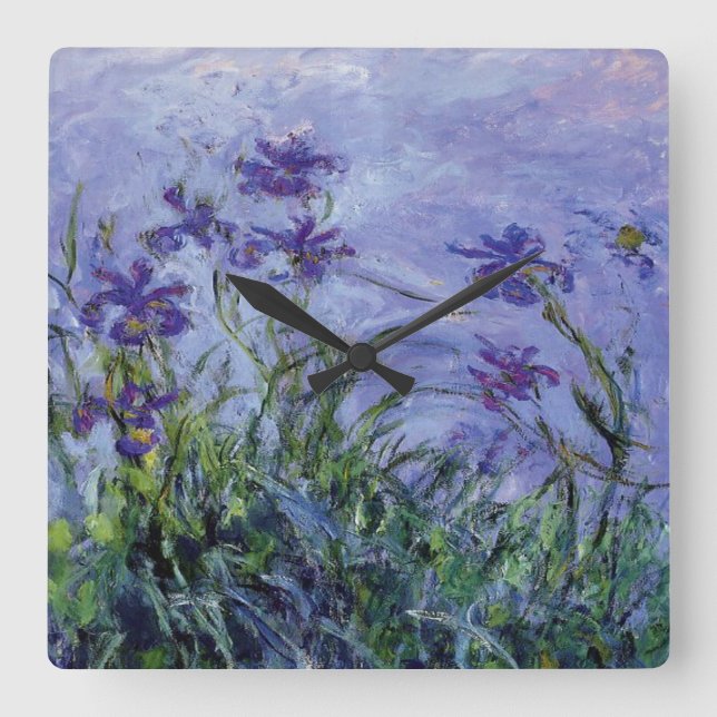 Claude Monet Lilac Irises Square Wall Clock (Front)