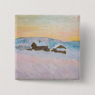 Claude Monet - Norway Landscape, Blue Houses 15 Cm Square Badge