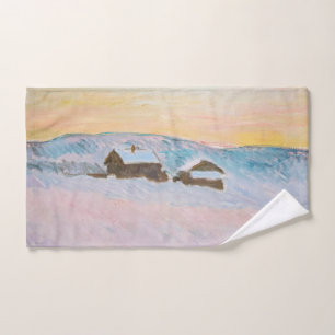 Claude Monet - Norway Landscape, Blue Houses Bath Towel Set