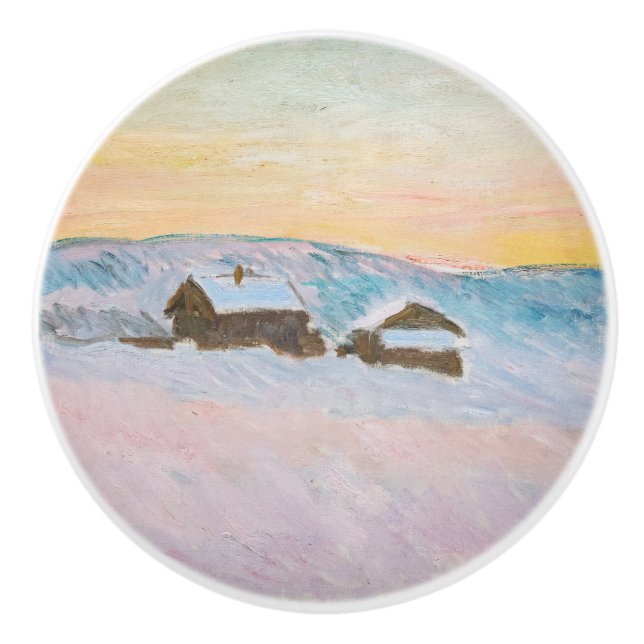 Claude Monet - Norway Landscape, Blue Houses Ceramic Knob (Front)
