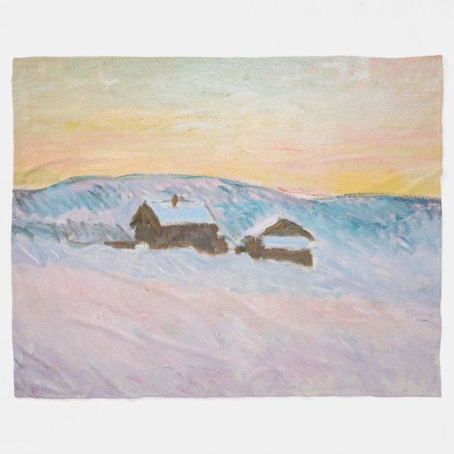 Claude Monet - Norway Landscape, Blue Houses Fleece Blanket (Front (Horizontal))