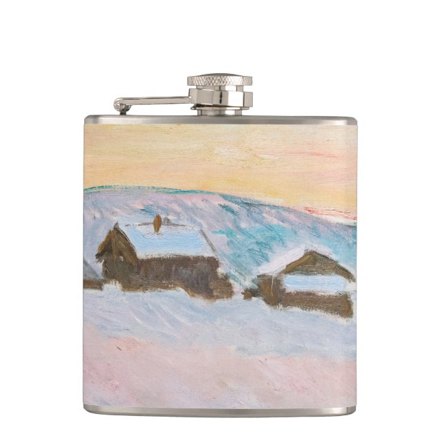 Claude Monet - Norway Landscape, Blue Houses Hip Flask (Front)