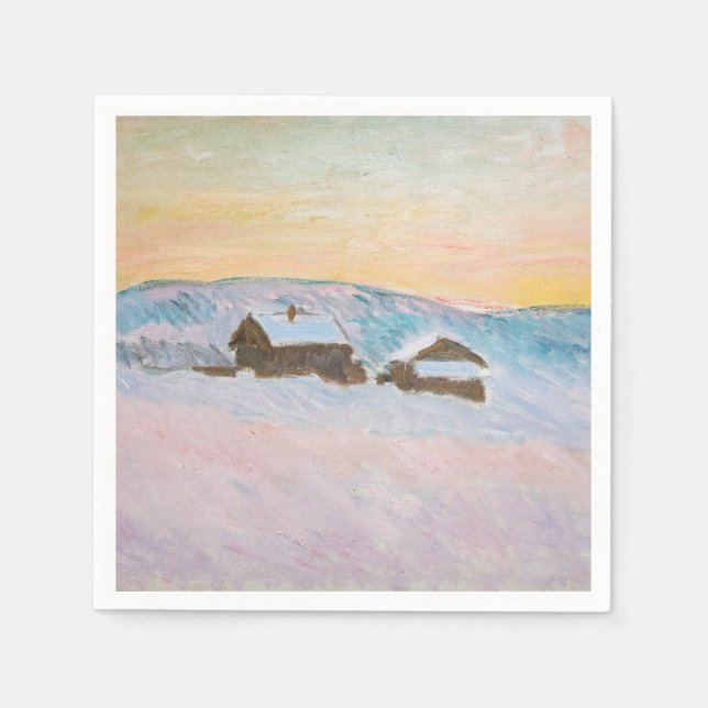 Claude Monet - Norway Landscape, Blue Houses Napkin (Front)