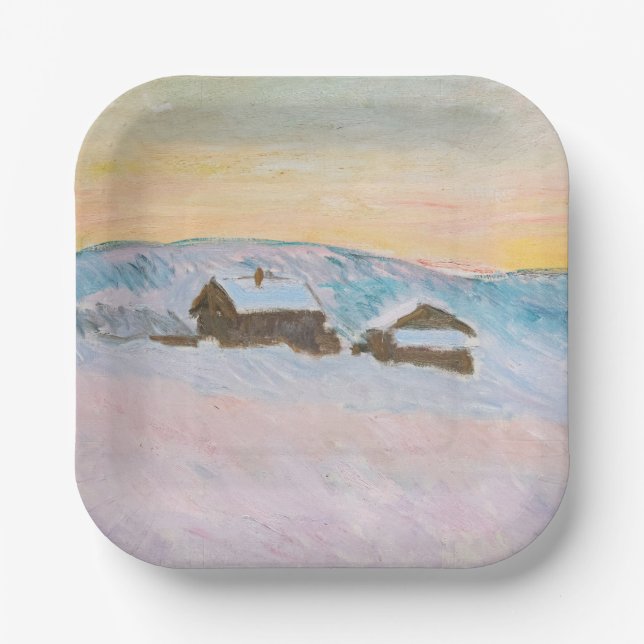 Claude Monet - Norway Landscape, Blue Houses Paper Plate (Front)