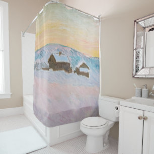 Claude Monet - Norway Landscape, Blue Houses Shower Curtain