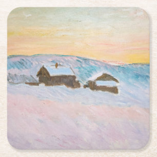 Claude Monet - Norway Landscape, Blue Houses Square Paper Coaster