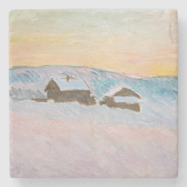 Claude Monet - Norway Landscape, Blue Houses Stone Coaster (Front)