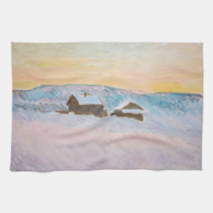 Claude Monet - Norway Landscape, Blue Houses Tea Towel